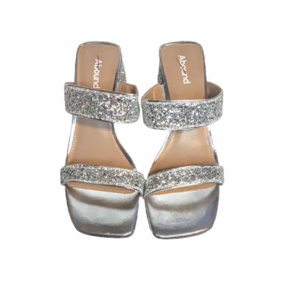 Abound Carina Chunky Block Heel Silver Glitter Crystal Sandal Strapy y2k 90s - Picture 2 of 7